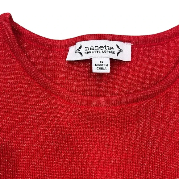 Nanette Lepore Red Metallic Rib Sleeve Lurex Pullover Sweater S - Picture 3 of 4
